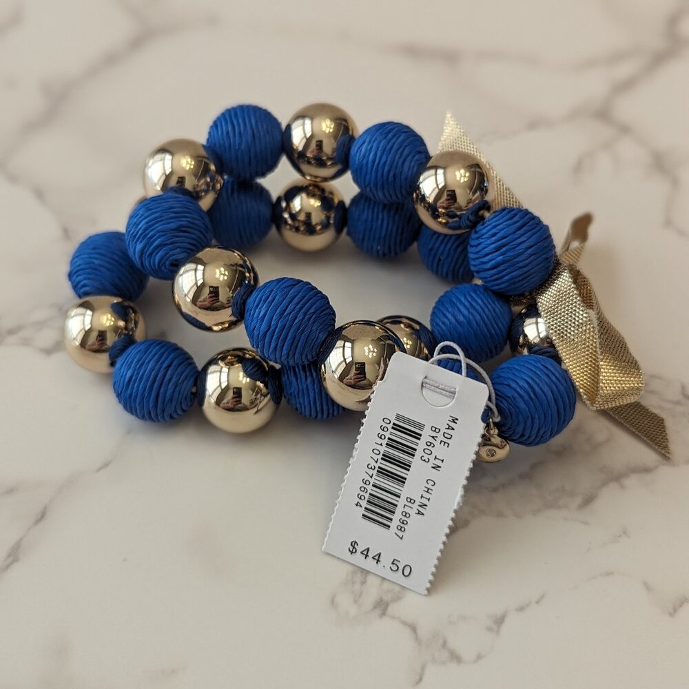 J.Crew Factory Gold Bead and Straw Bracelet
